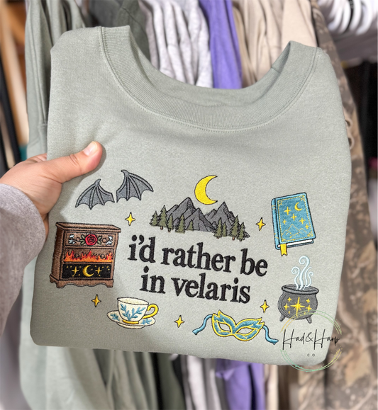 I’d Rather Stonewashed Green Embroidered Sweatshirt