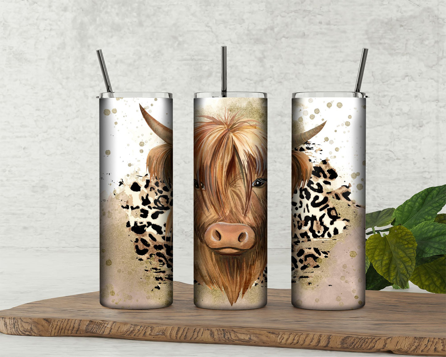 Leopard highland cow tumbler