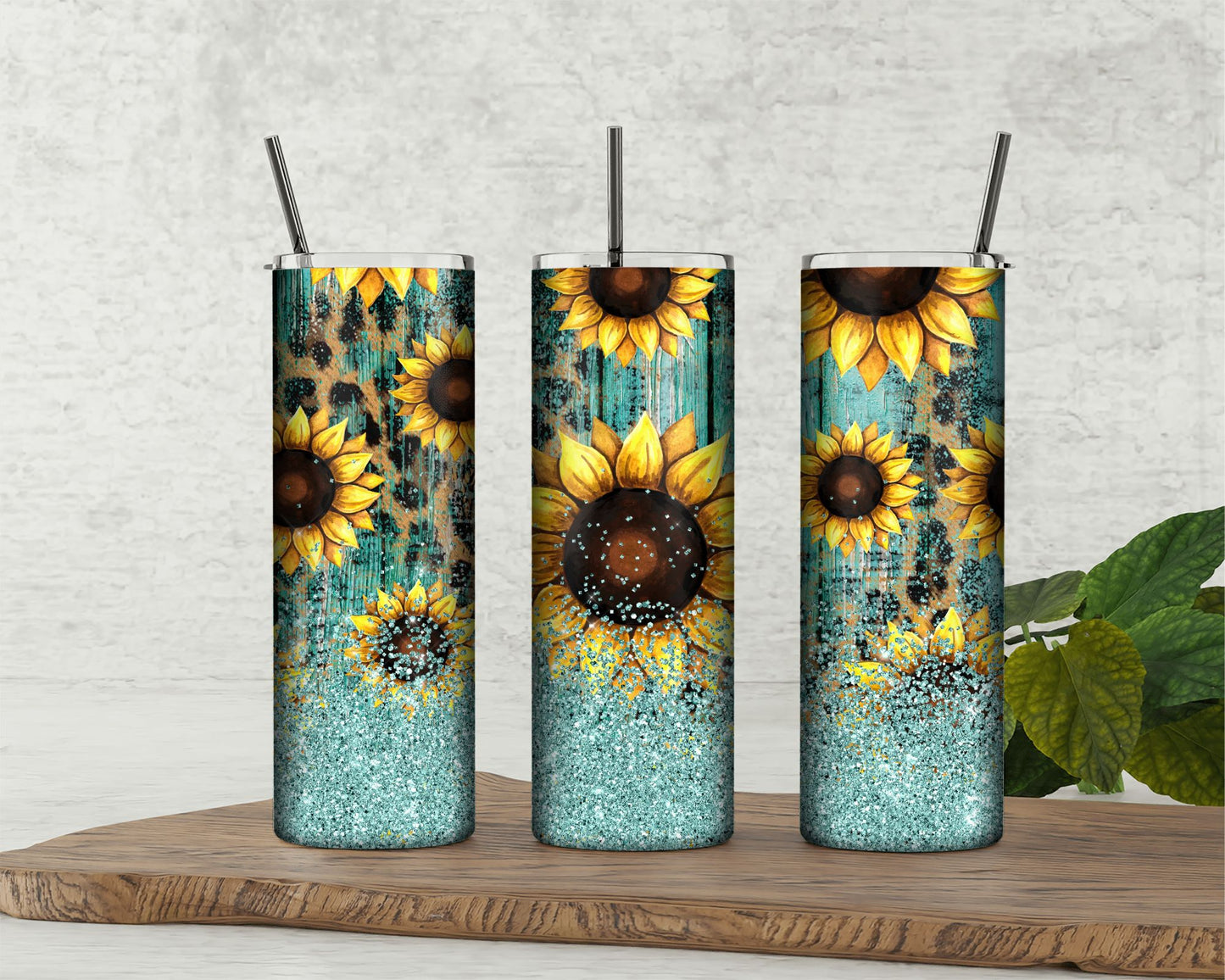 Blue glitter sunflower tumbler