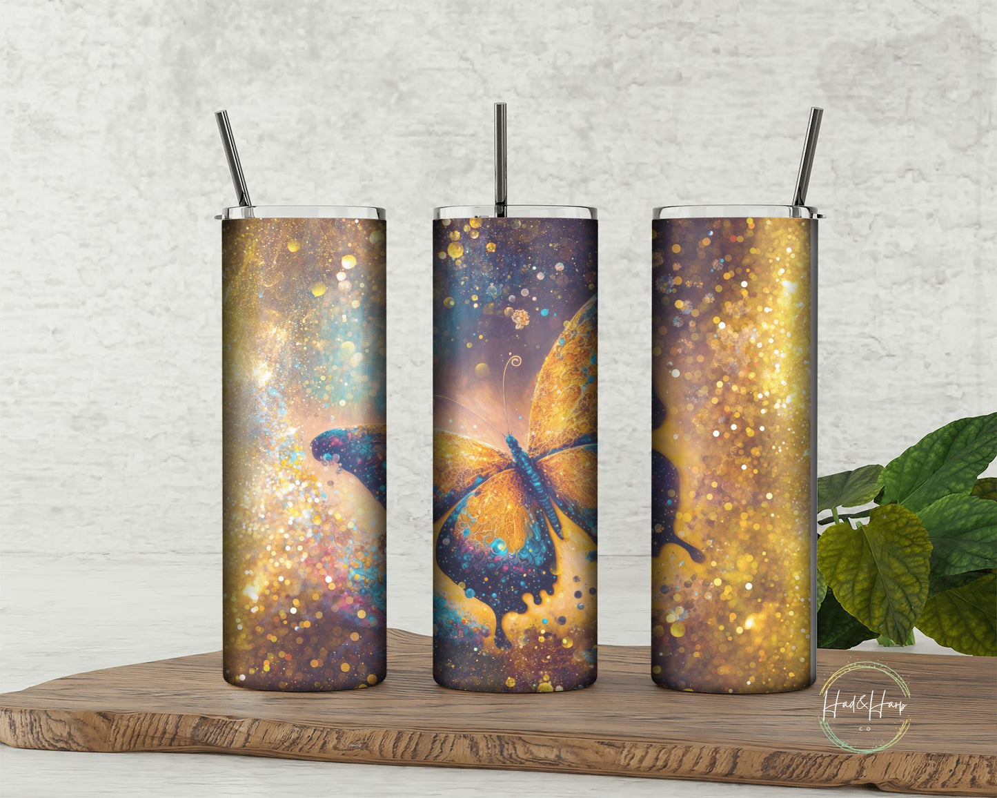 Gold butterfly tumbler