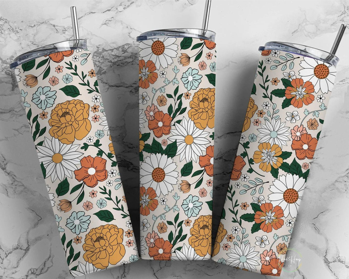 Retro flowers tumbler